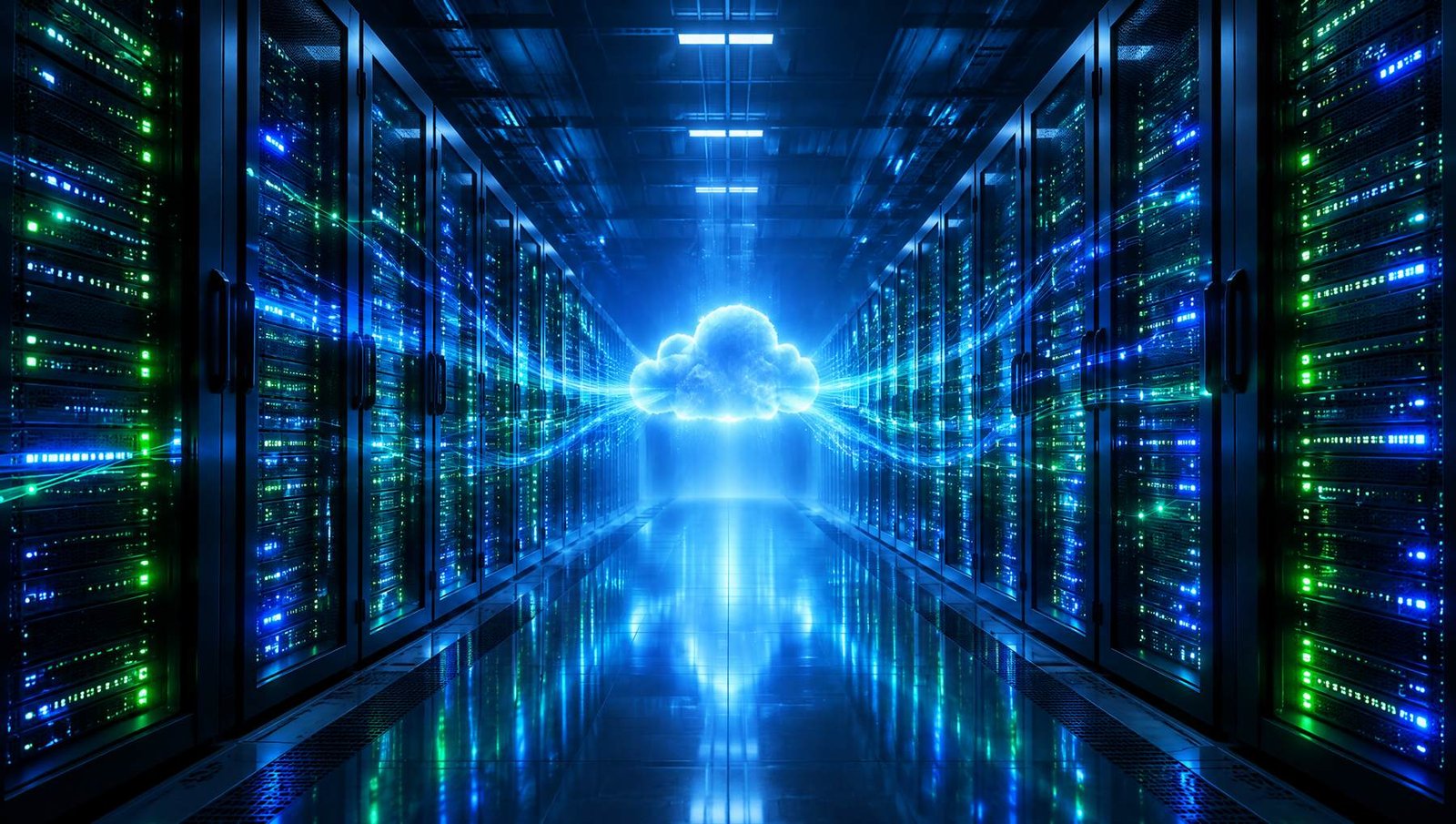 Centro de datos con servidores conectados a la nube